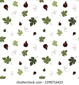 Background figs. Leaves with branches. Print for fabric or decorative paper. Wallpaper. Vector illustration. Flat.
