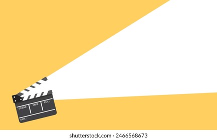 Icono de tablero de clip de película de fondo sobre fondo de color. Ilustración vectorial de cine clapper en blanco. Espacio negativo y espacio de copia.