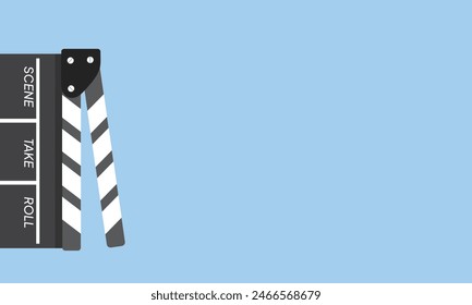 Background film clapper board icon on color background. Blank movie clapper cinema vector illustration. Negative space and copy space.