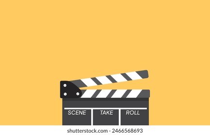 Background film clapper board icon on color background. Blank movie clapper cinema vector illustration. Negative space and copy space.