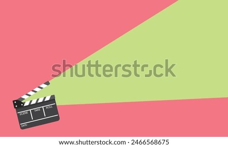Background film clapper board icon on color background. Blank movie clapper cinema vector illustration. Negative space and copy space.
