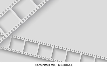 Background with film strip frame isolated on grey background. Design template cinema with space for your text. Movie and film modern poster background. Vector cinema banner, flyer, brochure, leaflet