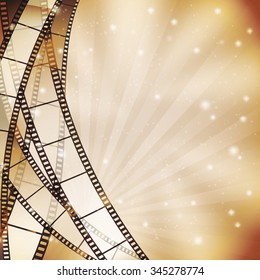 background with filmstrip and stars, stripes, lights