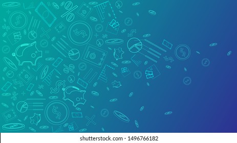 Background with financial symbols. Financial development. Can be used for web banners. Flat isometric shape. Fundamental illustration of bank signs. Vector illustration of isolated colored background.