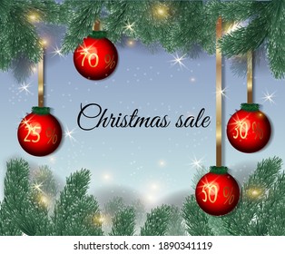 background with fir branches and balls