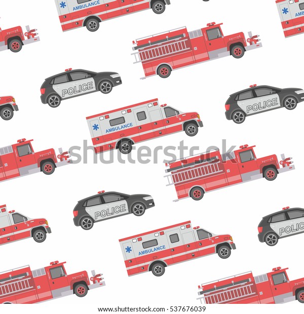 background of\
the fire engine, ambulance and\
police.