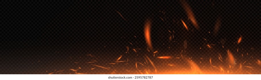 Background with fire sparks and glowing particles. Vector fire design for effects, banners, backgrounds and presentations. Vector