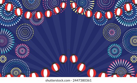 background of fireworks, lanterns and concentrated lines