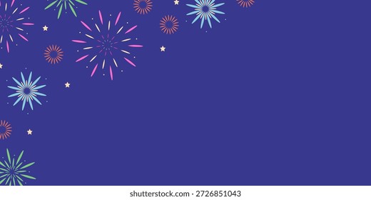 Fondo con fuegos artificiales en la esquina inferior izquierda contra el cielo nocturno. Vector dibujado a mano ilustración para sus proyectos.