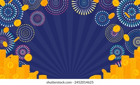 background of fireworks and point coins