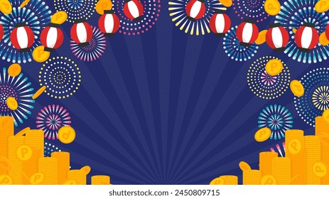 background of fireworks ,point coins and lanterns