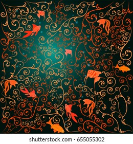 Background with fish and ornamental plants