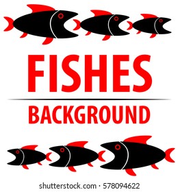  Background with  fishes. Cartoon  flat characters. Vector Image.