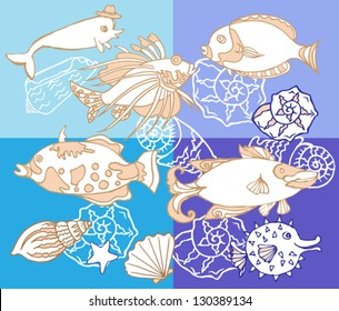 Background with Fishes and Cockleshell