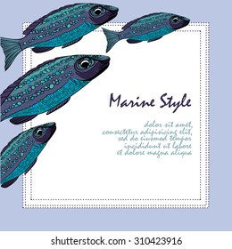 Background with fishes. School of fish. Template for print design.