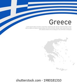 Background with flag, mosaic map of greece. Greece flag on a white background. National poster design. Business booklet. State greek patriotic banner, flyer. Vector flat illustration, template