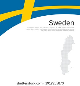 Hintergrund mit Fahne, Mosaikplan von Schweden. Schweden Flagge auf weißem Hintergrund. Nationales Plakatdesign. Bücherei für Unternehmen. Staatlicher patriotischer Banner, Flyer. Vektorflache Illustration, Vorlage