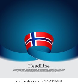 Background with flag of norway. National norwegian poster. Flag of norway with wavy ribbon on a blue white background. Vector design state patriotic banner, cover, business flyer