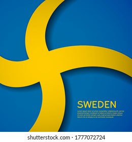 Background with flag of sweden. State swedish patriotic banner, flyer. National poster design of sweden. Business booklet. Wave pattern. Paper cut style. Vector illustration