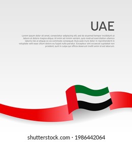 Antecedentes con bandera de emiratos árabes unidos. Bandera de los EAU con cinta ondulada sobre fondo blanco. Diseño de afiches nacionales. Folleto de negocios. Cartel patriótico del estado de los EAU, volante. Ilustración del vector
