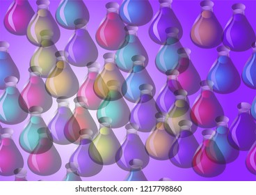background with flasks, containers with multicolors liquids