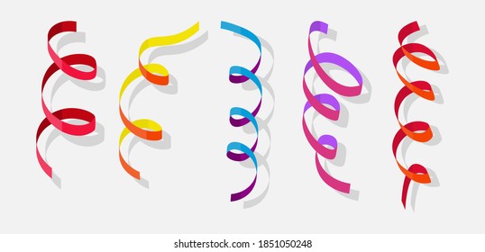 Background with flat colorful streamers for holiday design. Colorful design decoration party, holiday event, carnival, Christmas, New Year greeting. Vector illustration