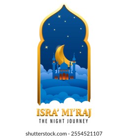 Background Flat Design Mosque, Isra' Mi'raj, The Night of Journey