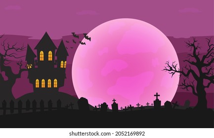 ฺHalloween background in flat design with scary cemetery.