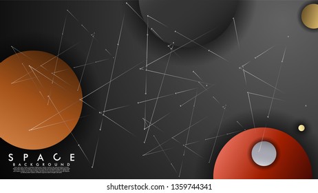 Background of Flat Space with planets and stars. Vector illustration of galaxy