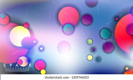 Background of Flat Space with planets and stars. Vector illustration of galaxy