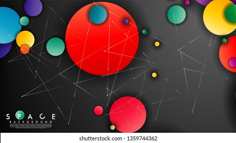Background of Flat Space with planets and stars. Vector illustration of galaxy