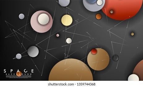 Background of Flat Space with planets and stars. Vector illustration of galaxy