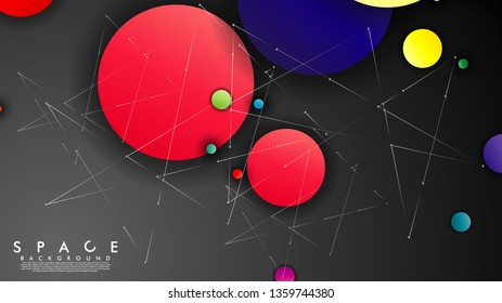 Background of Flat Space with planets and stars. Vector illustration of galaxy
