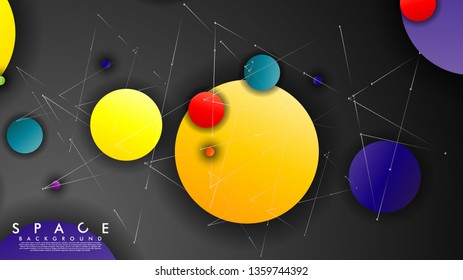 Background of Flat Space with planets and stars. Vector illustration of galaxy