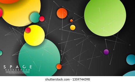 Background of Flat Space with planets and stars. Vector illustration of galaxy