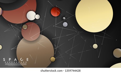Background of Flat Space with planets and stars. Vector illustration of galaxy