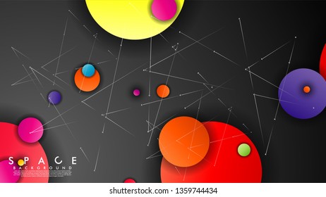 Background of Flat Space with planets and stars. Vector illustration of galaxy