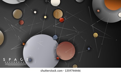 Background of Flat Space with planets and stars. Vector illustration of galaxy
