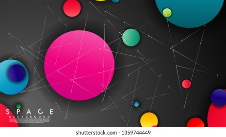 Background of Flat Space with planets and stars. Vector illustration of galaxy