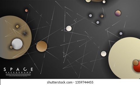 Background of Flat Space with planets and stars. Vector illustration of galaxy