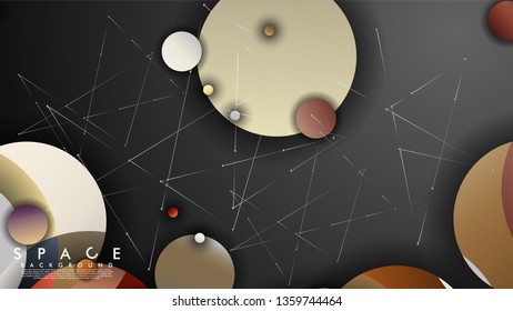 Background of Flat Space with planets and stars. Vector illustration of galaxy
