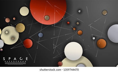 Background of Flat Space with planets and stars. Vector illustration of galaxy