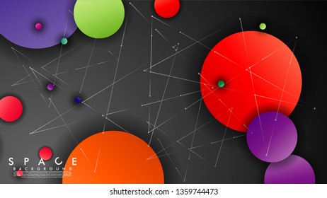 Background of Flat Space with planets and stars. Vector illustration of galaxy