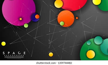 Background of Flat Space with planets and stars. Vector illustration of galaxy