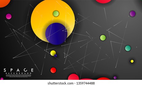 Background of Flat Space with planets and stars. Vector illustration of galaxy