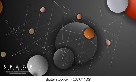 Background of Flat Space with planets and stars. Vector illustration of galaxy