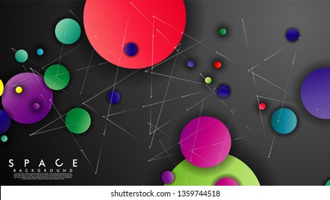 Background of Flat Space with planets and stars. Vector illustration of galaxy