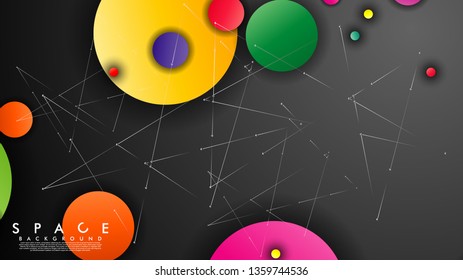 Background of Flat Space with planets and stars. Vector illustration of galaxy