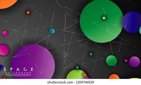 Background of Flat Space with planets and stars. Vector illustration of galaxy