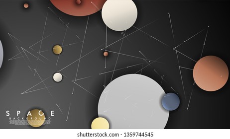 Background of Flat Space with planets and stars. Vector illustration of galaxy